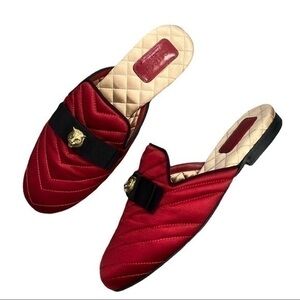 GUCCI Tiger Head Bow Red Satin Princetown Slipper Mules Size 36